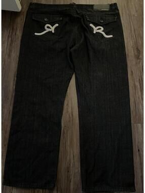 Rocawear Baggy Jeans Black Denim Embroidered Logo pockets